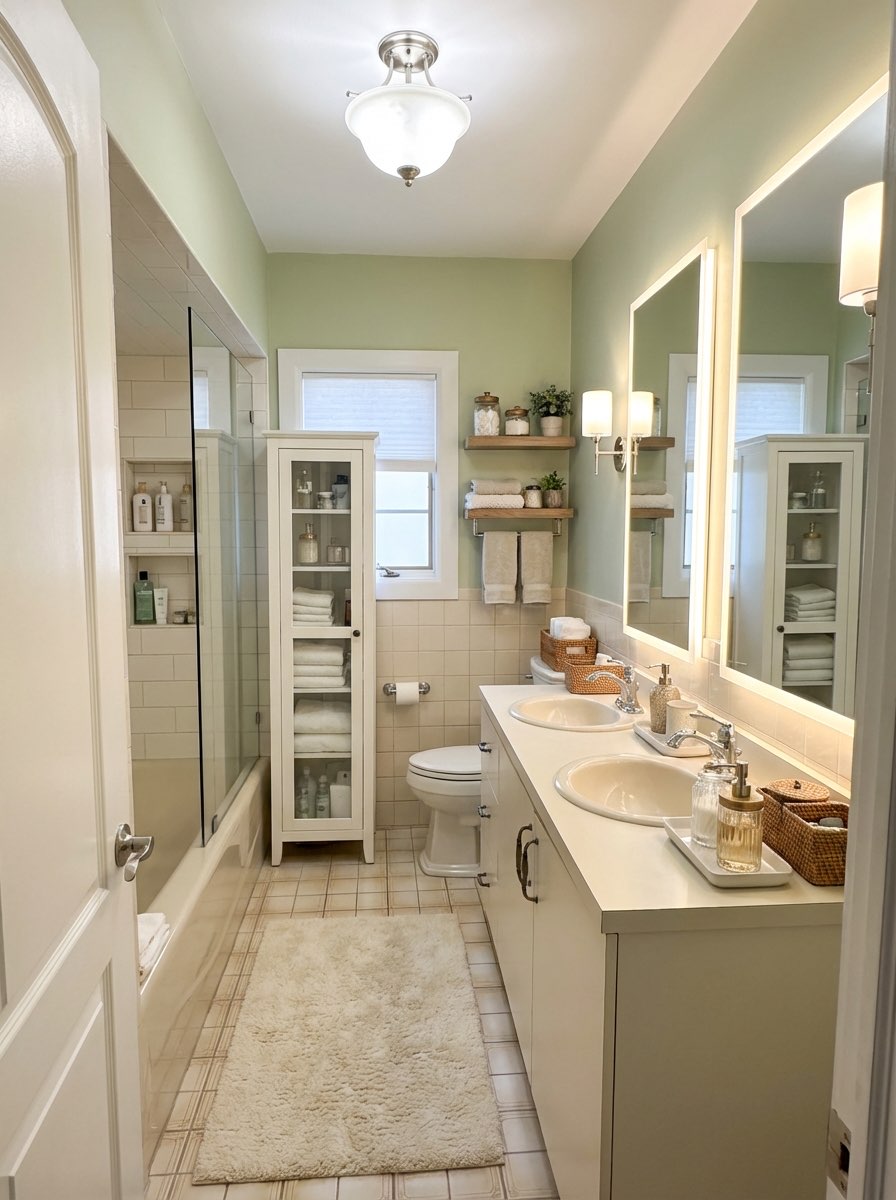 Elegant bathroom transformation with frameless glass and stone accents
