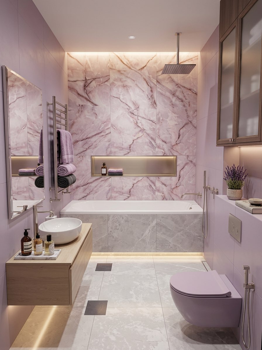 Bathroom remodel idea featuring herringbone floor and updated hardware