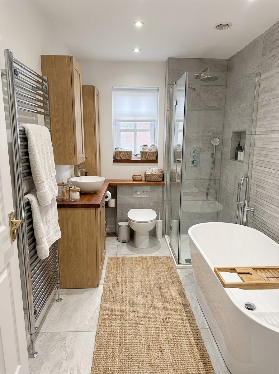 Contemporary bathroom renovation with glass shower enclosure - AI design