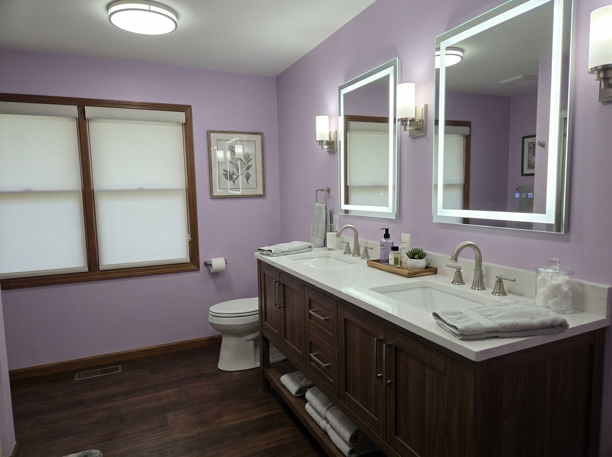 Open-concept bathroom transformation with double vanity - AI design tool