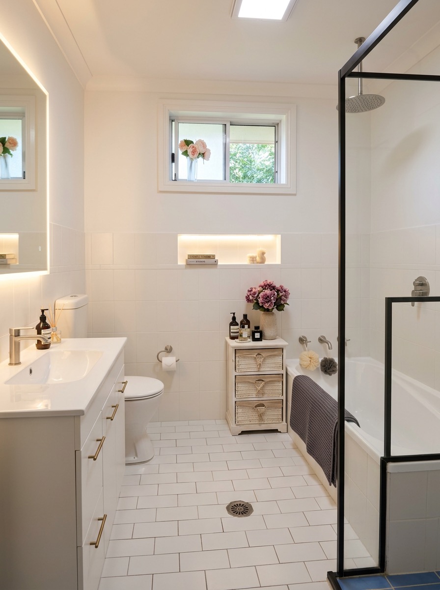 Farmhouse bathroom renovation with vessel sink and barn door - AI redesign