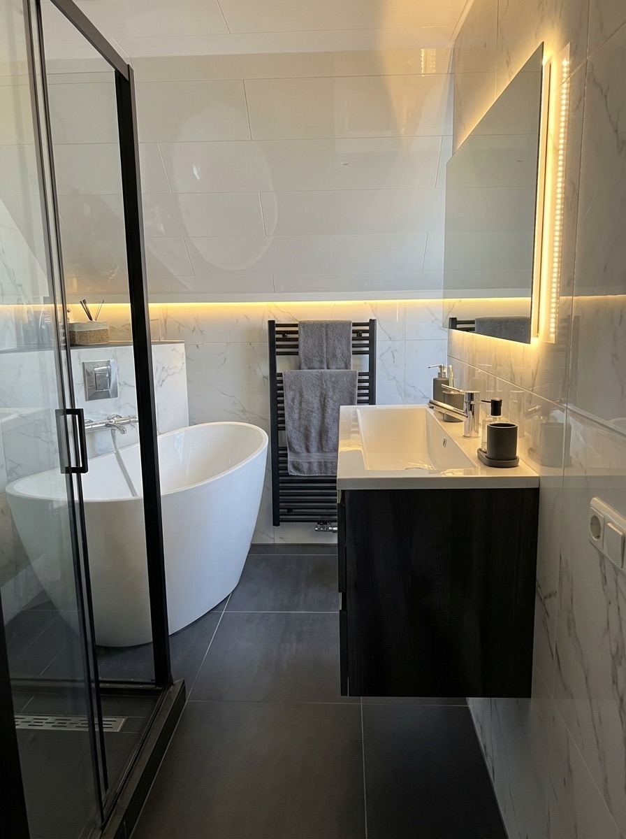 Modern bathroom transformation with new tile and vanity - AI bathroom remodel