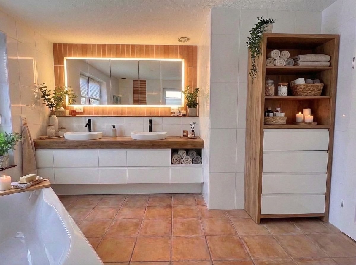 Contemporary bathroom renovation with glass shower enclosure - AI design