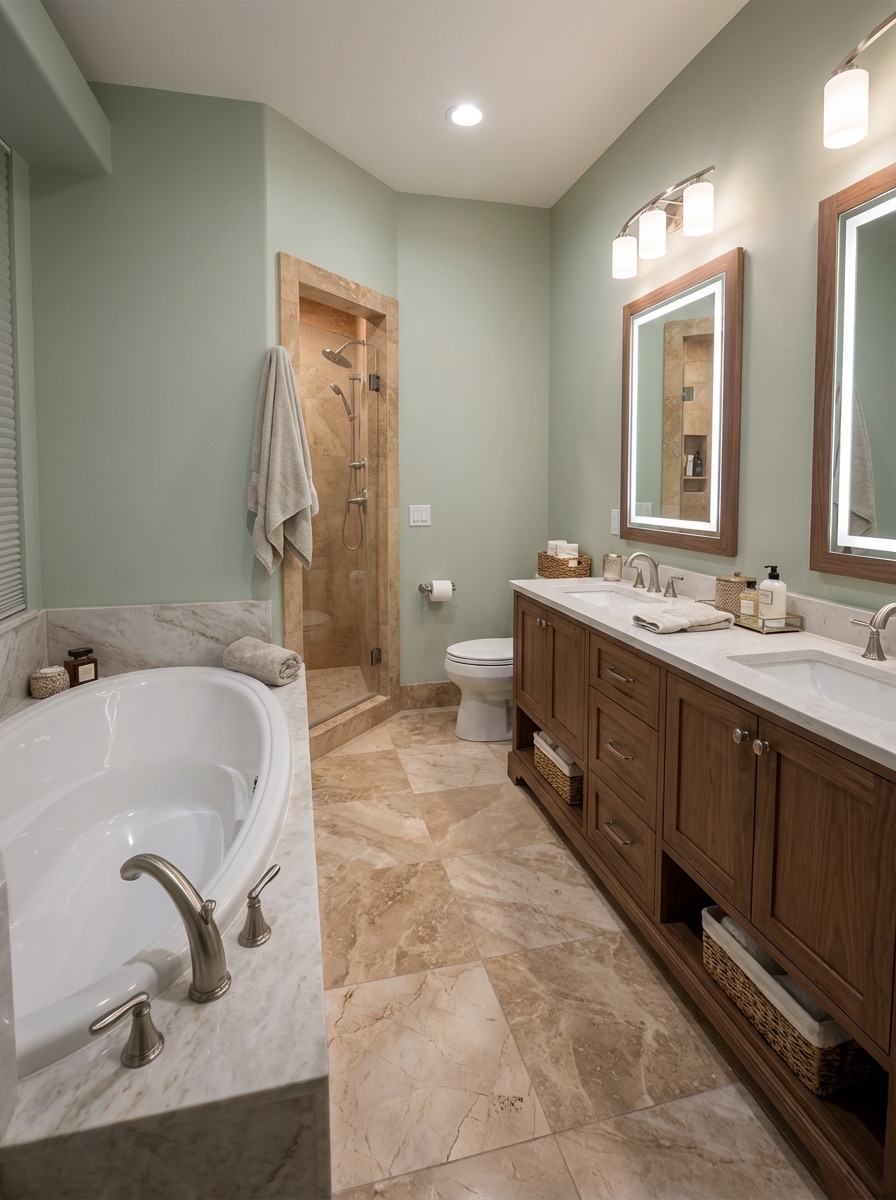 Bright bathroom makeover with white subway tile and chrome fixtures