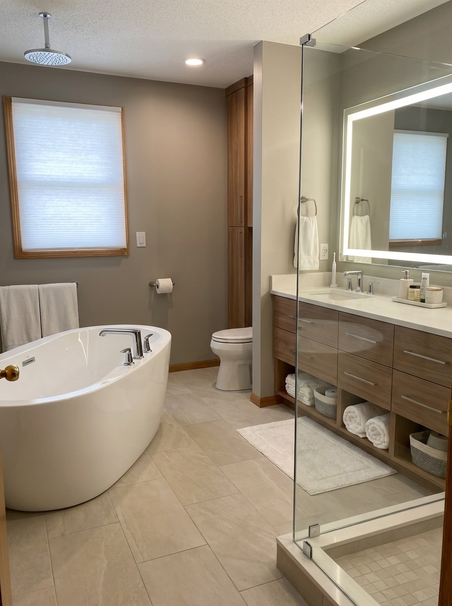 Modern bathroom transformation with new tile and vanity - AI bathroom remodel