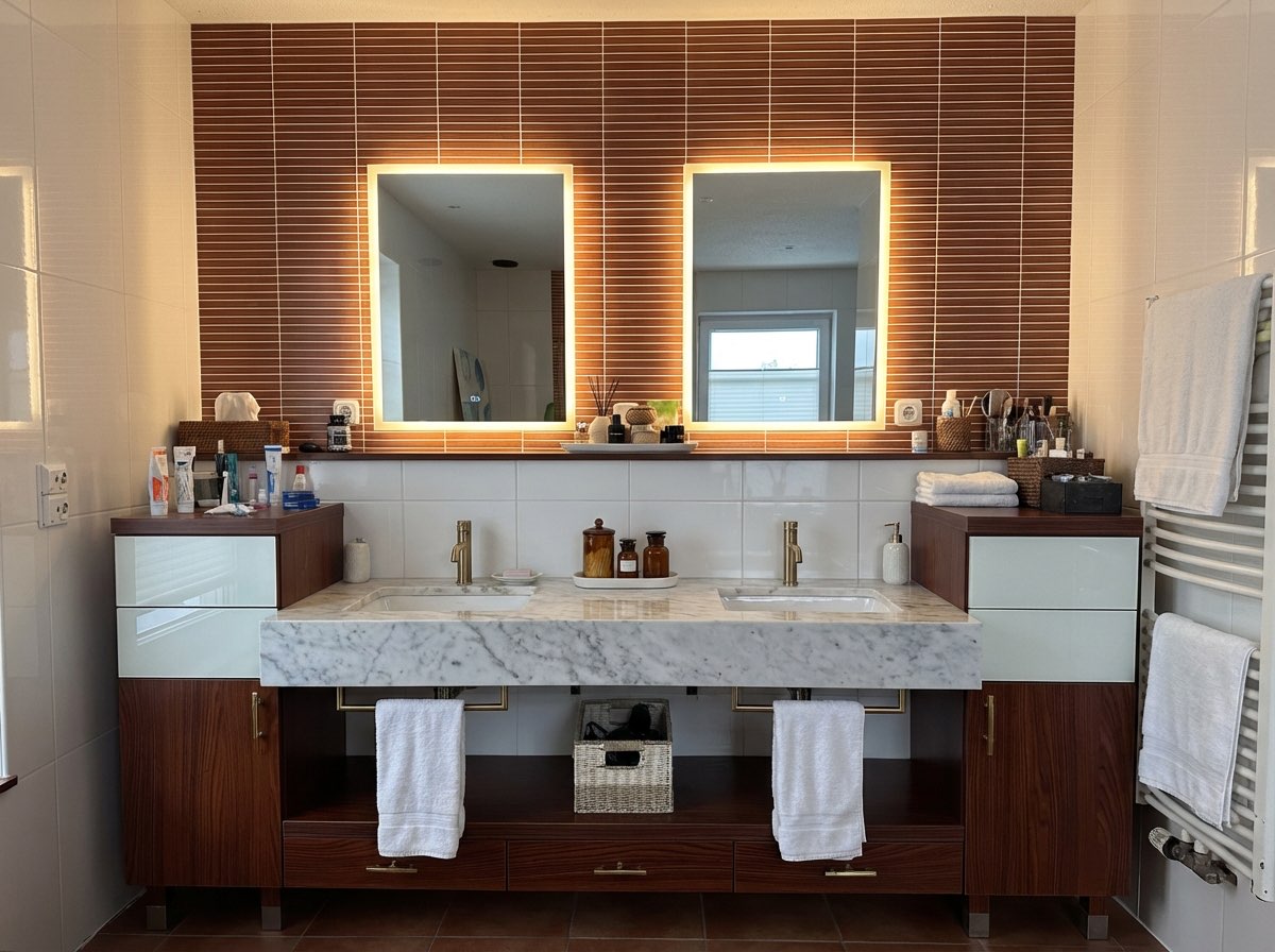 Spacious bathroom transformation with curbless shower and bench seating