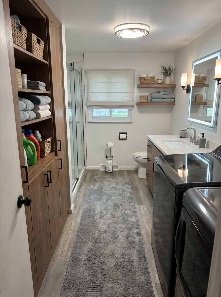 Contemporary bathroom renovation with glass shower enclosure - AI design