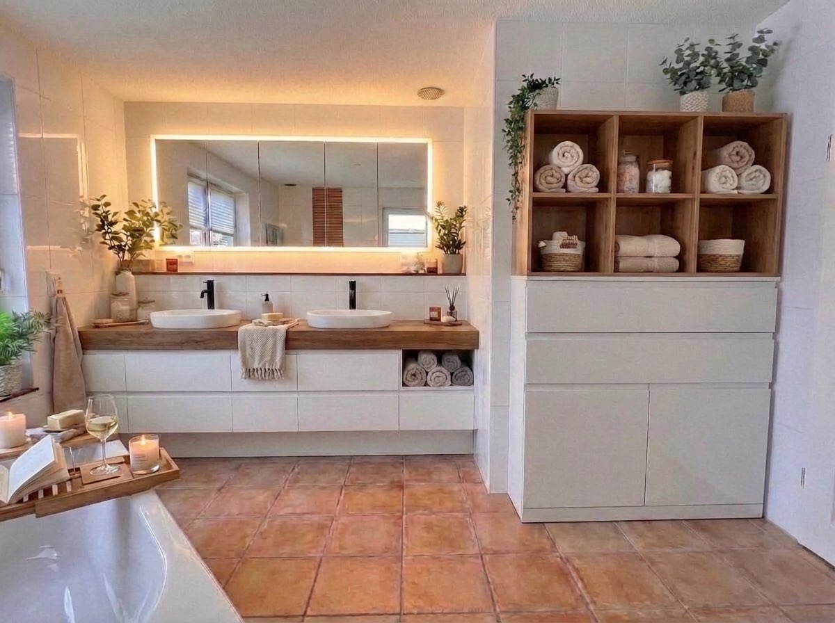 Full bathroom remodel with walk-in shower and new flooring - AI generated