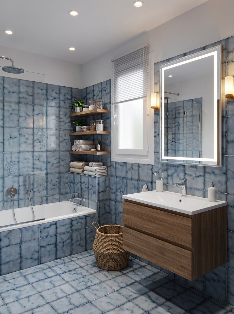 Elegant bathroom transformation with frameless glass and stone accents