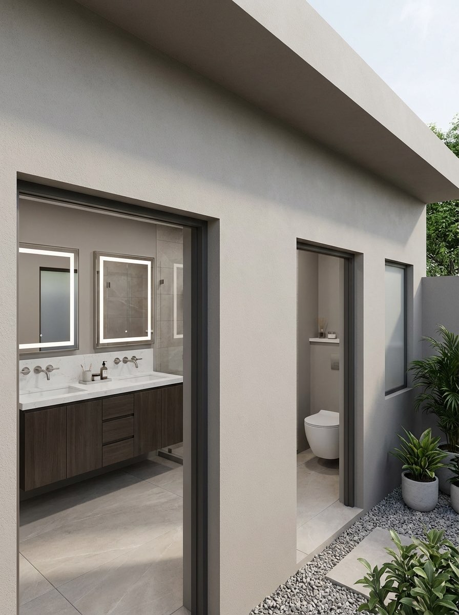 Open-concept bathroom transformation with double vanity - AI design tool