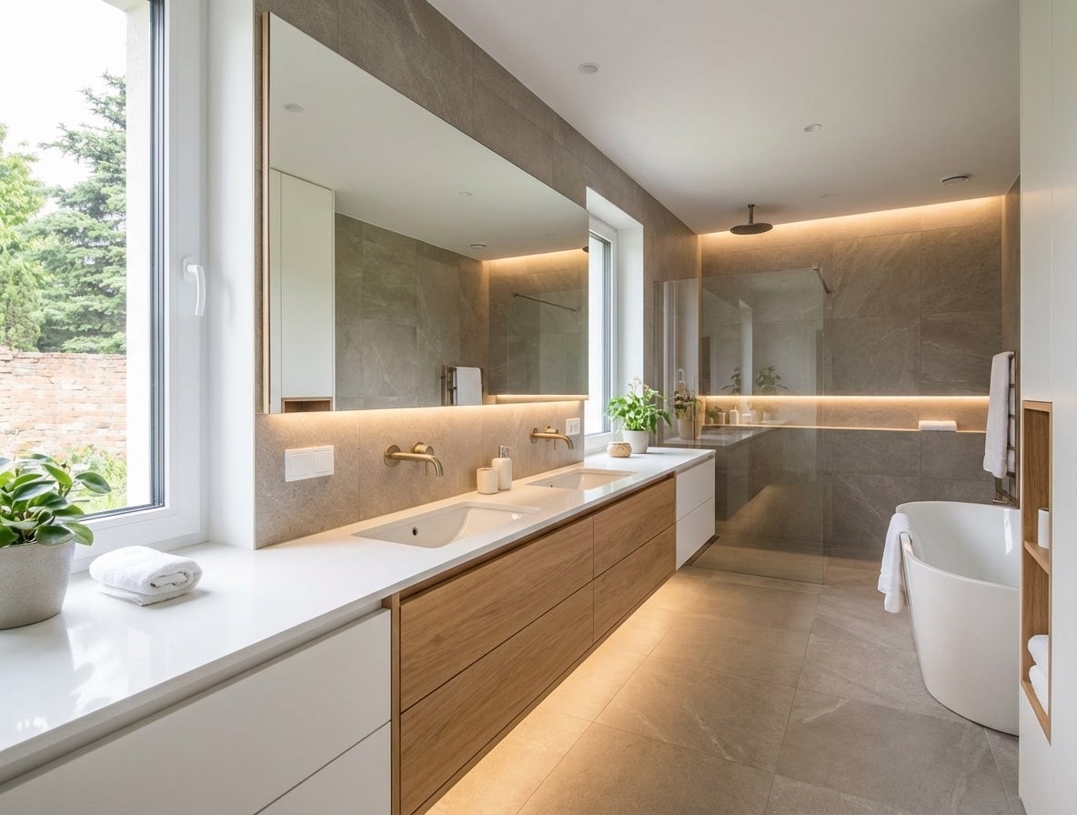Farmhouse bathroom renovation with vessel sink and barn door - AI redesign