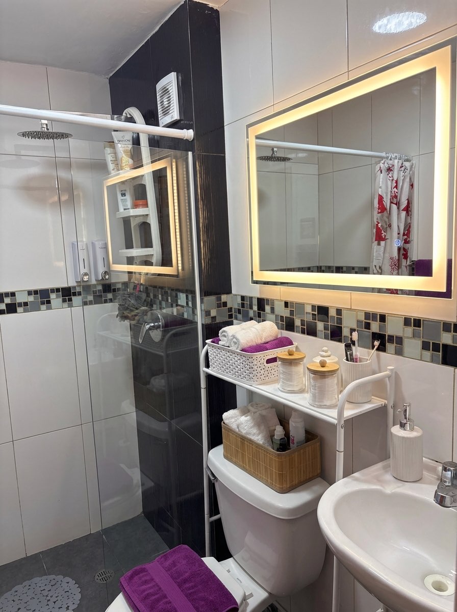 Before and after bathroom renovation with upgraded countertops - AI tool