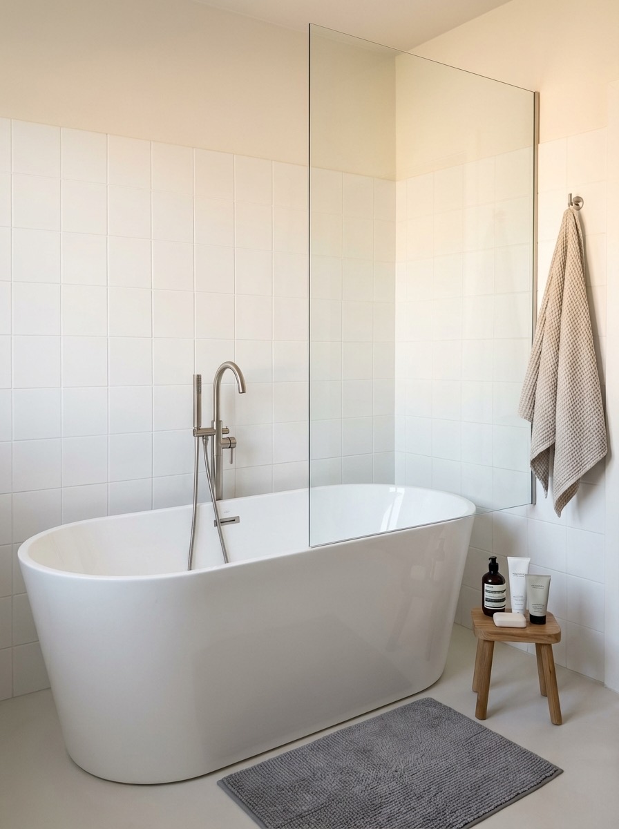 Complete bathroom redesign with freestanding tub and new vanity - AI remodel