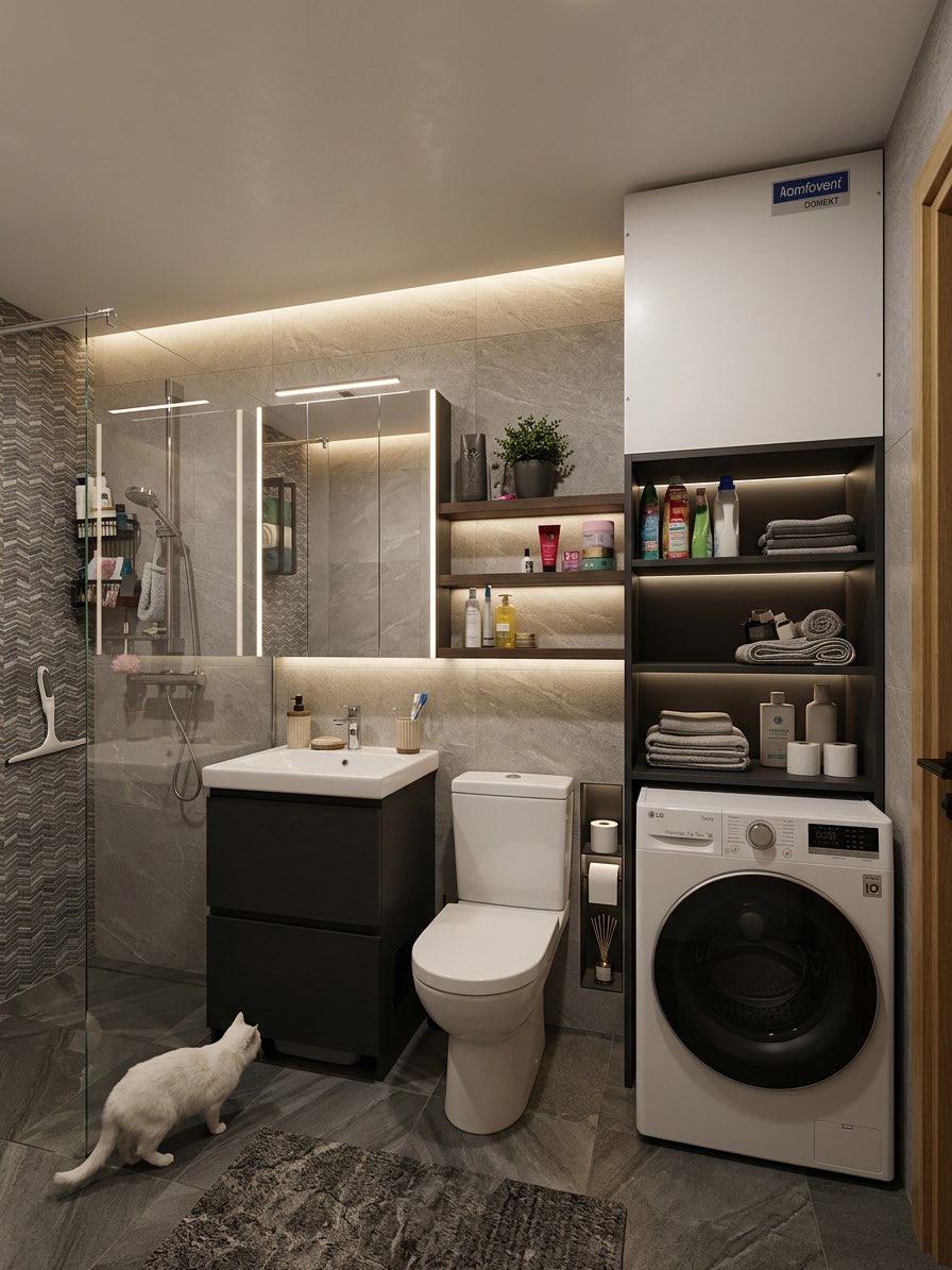 Open-concept bathroom transformation with double vanity - AI design tool