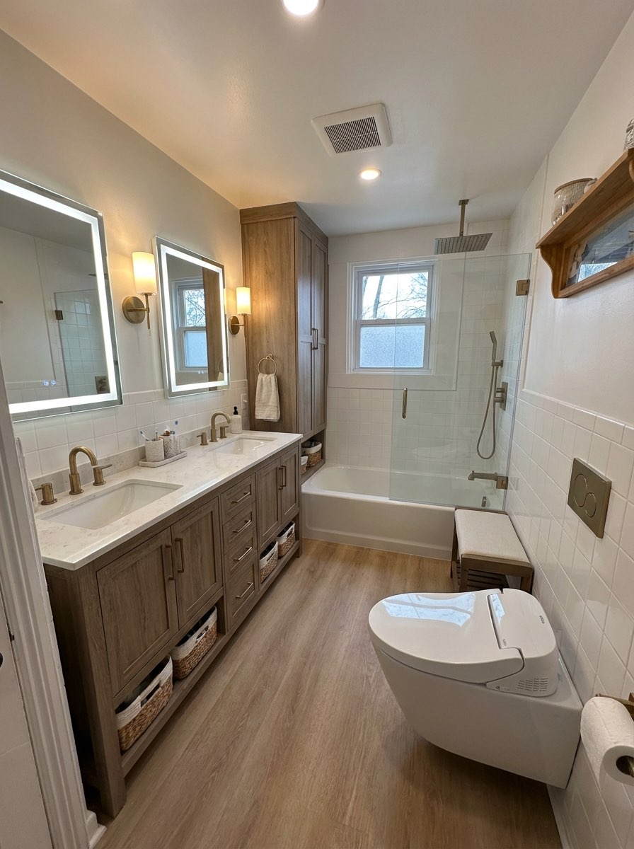Modern bathroom transformation with new tile and vanity - AI bathroom remodel