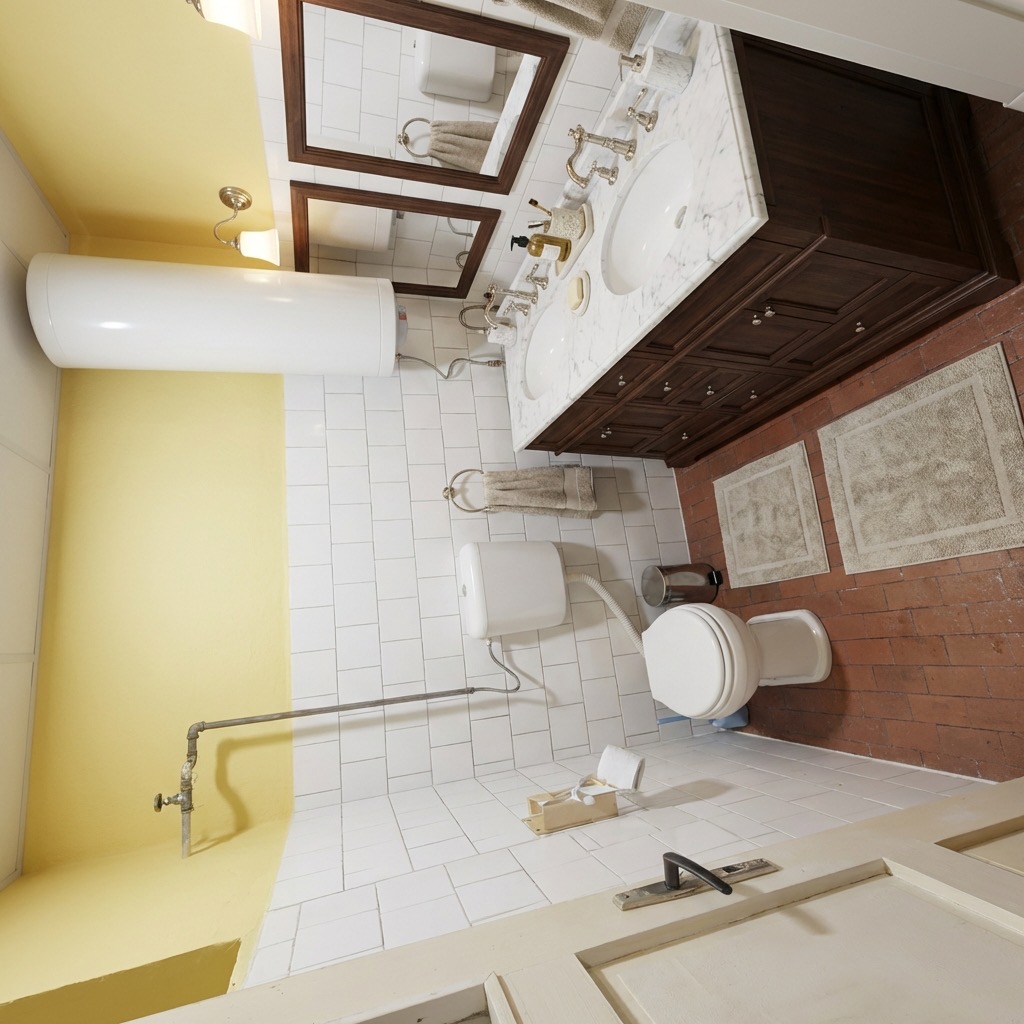 Cozy bathroom makeover with warm wood tones and modern fixtures - AI generated