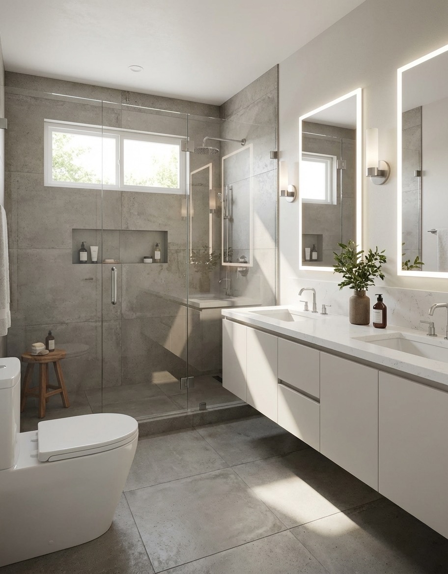 Modern bathroom transformation with new tile and vanity - AI bathroom remodel