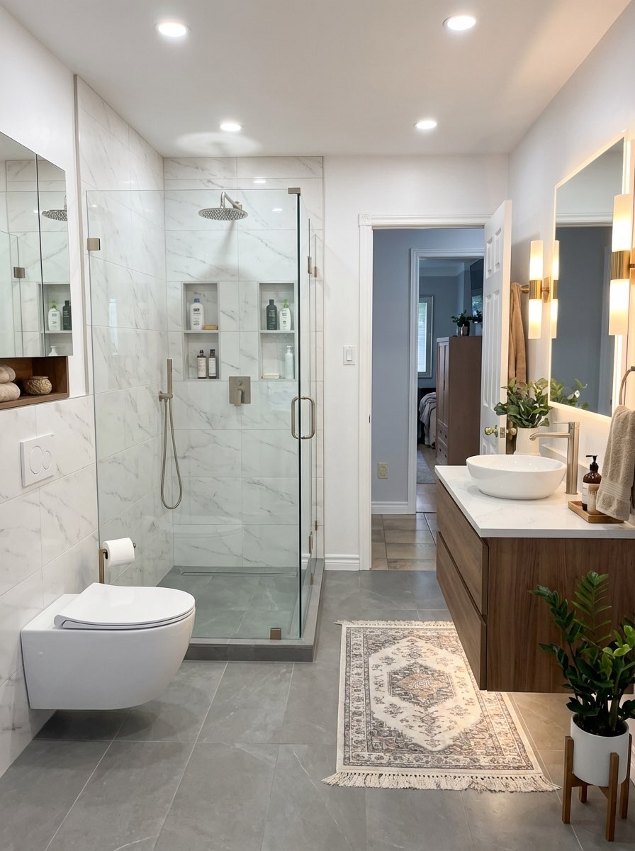 Small bathroom makeover with updated fixtures - bathroom redesign idea