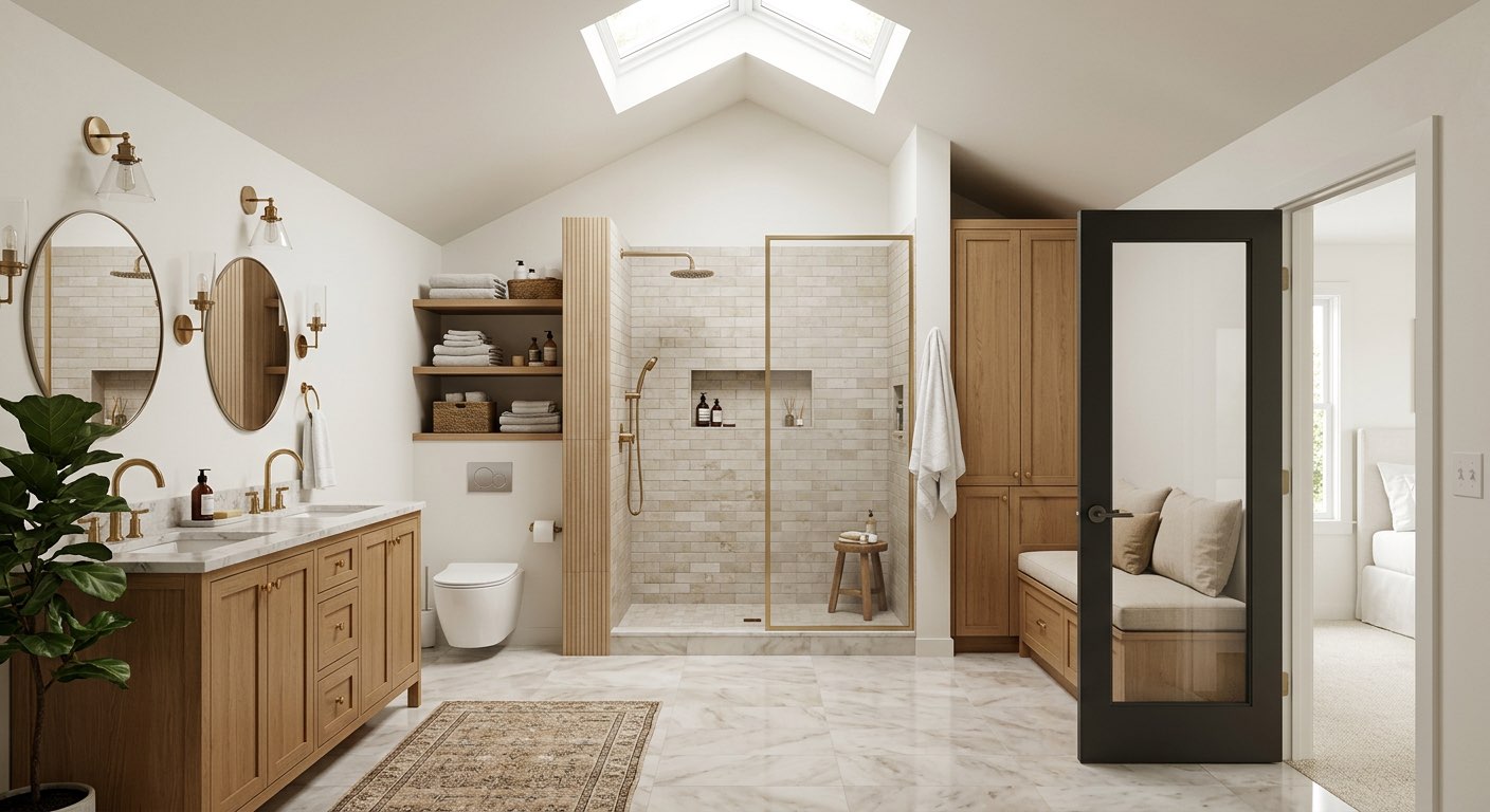 Scandinavian dream bathroom with light wood and clean minimalist lines