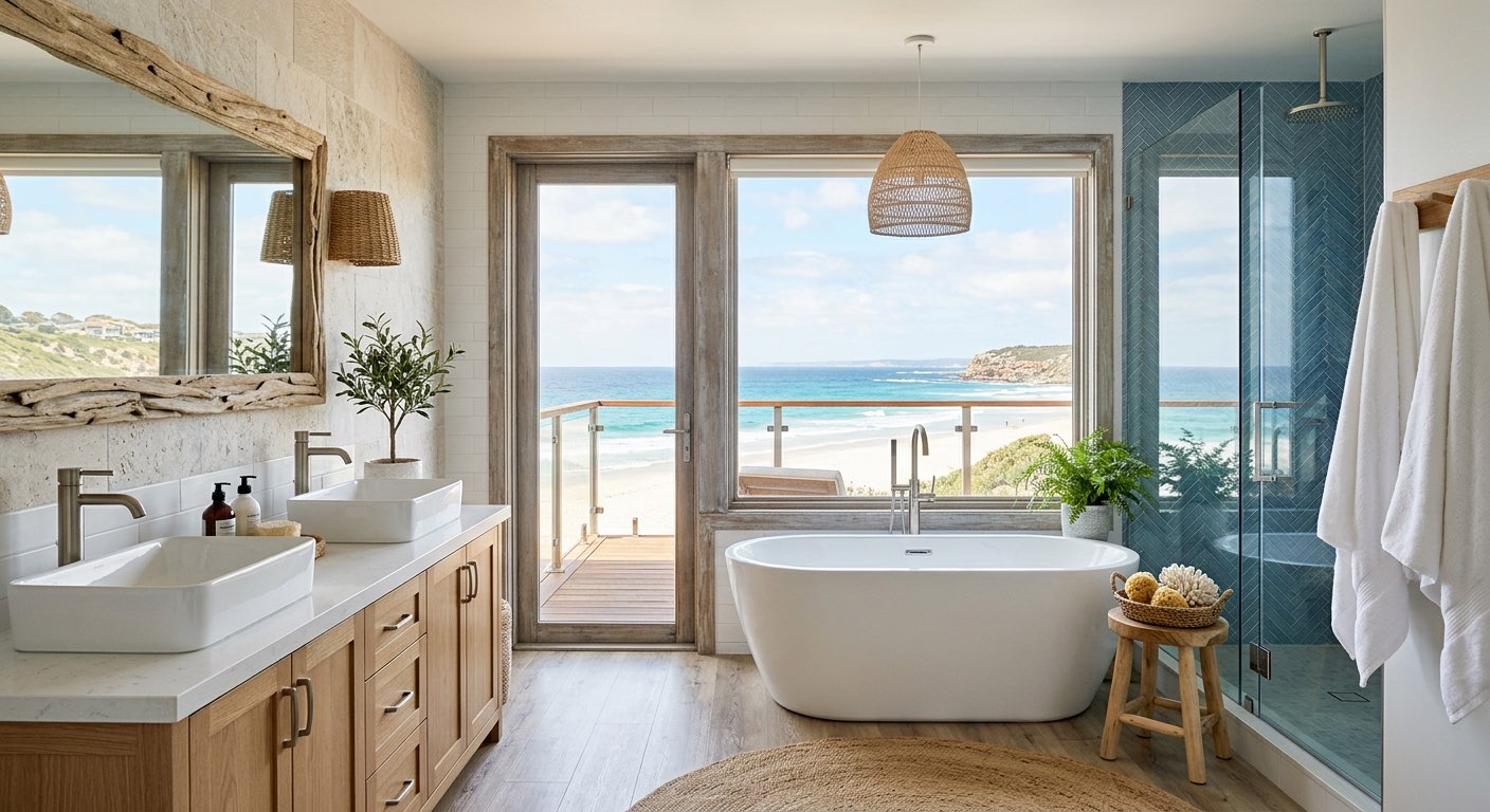 Luxury spa bathroom concept with rainfall shower - AI generated