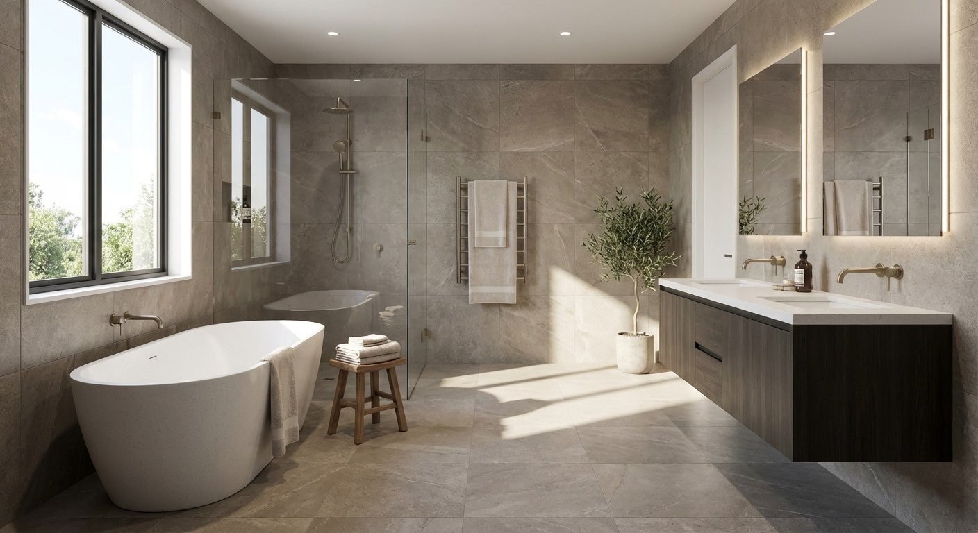 Serene dream bathroom featuring Japanese soaking tub - AI design
