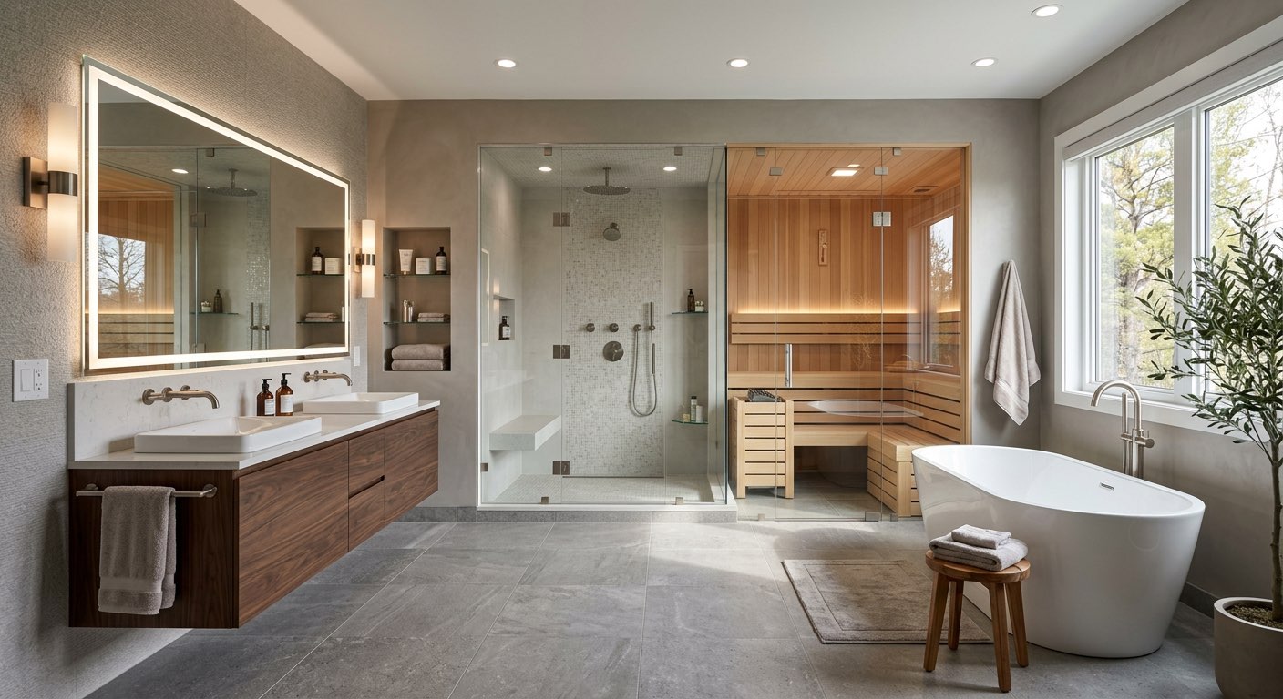 Tropical dream bathroom with open-air shower and teak accents