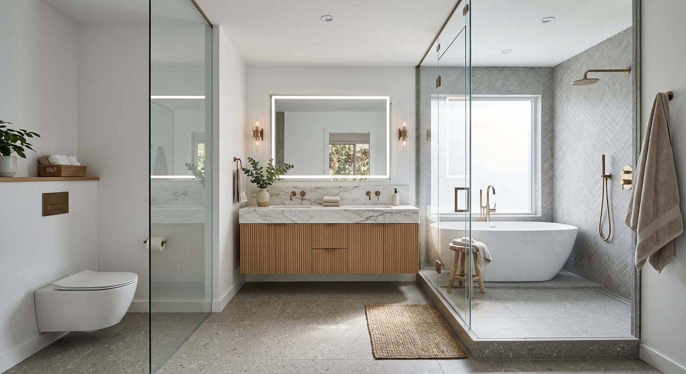 Scandinavian dream bathroom with light wood and clean minimalist lines