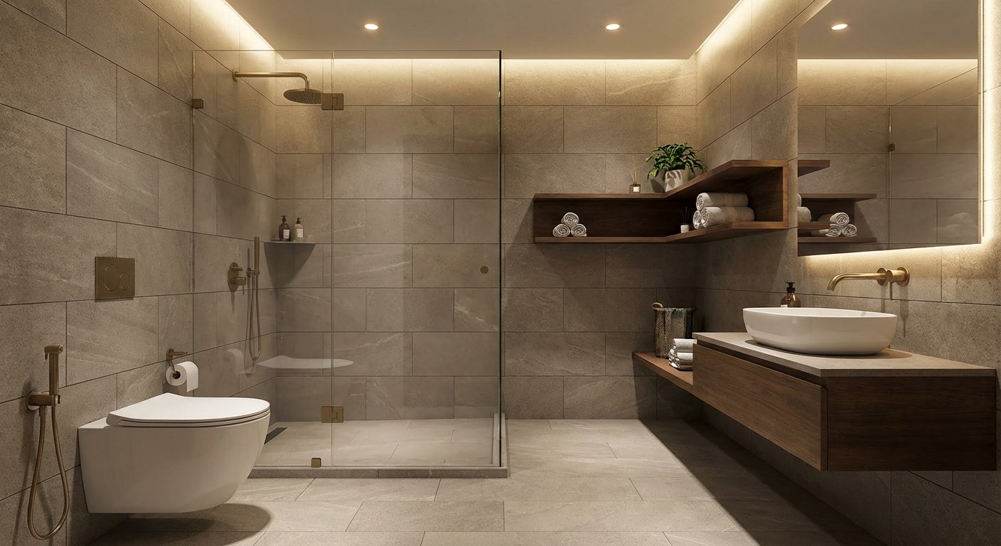 Serene dream bathroom featuring Japanese soaking tub - AI design