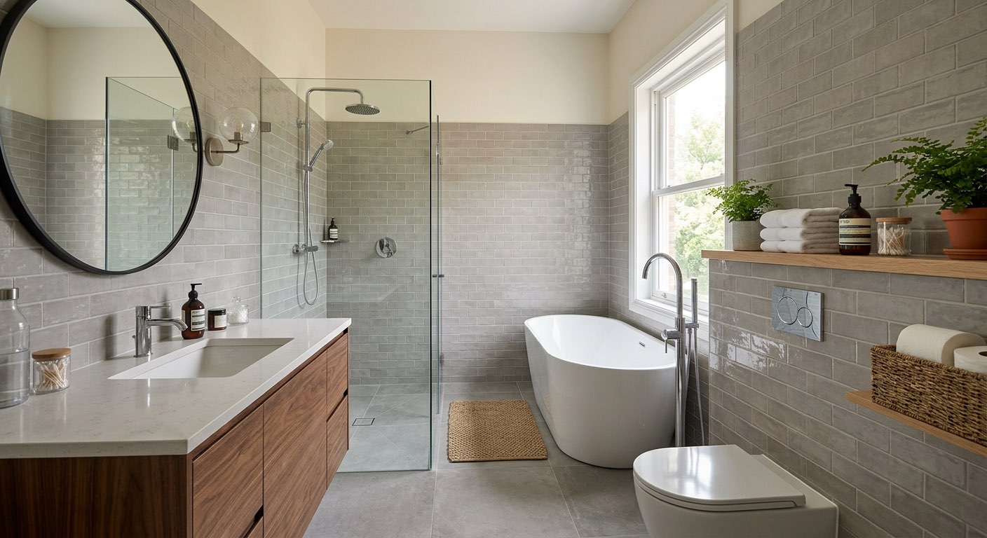 Tropical dream bathroom with open-air shower and teak accents