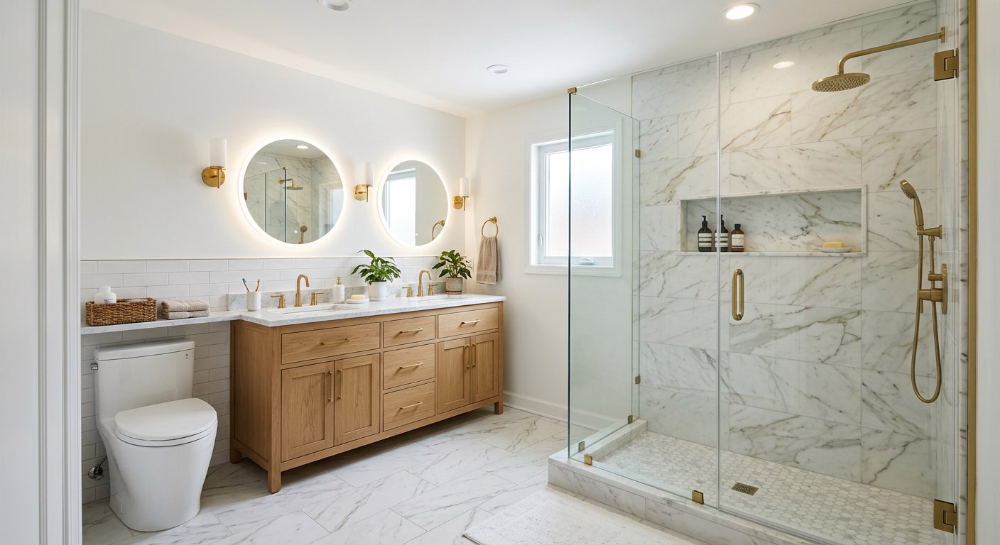Scandinavian dream bathroom with light wood and clean minimalist lines