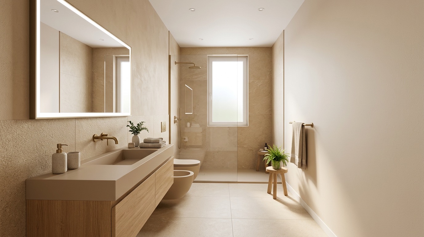 Minimalist bathroom design idea with floating vanity