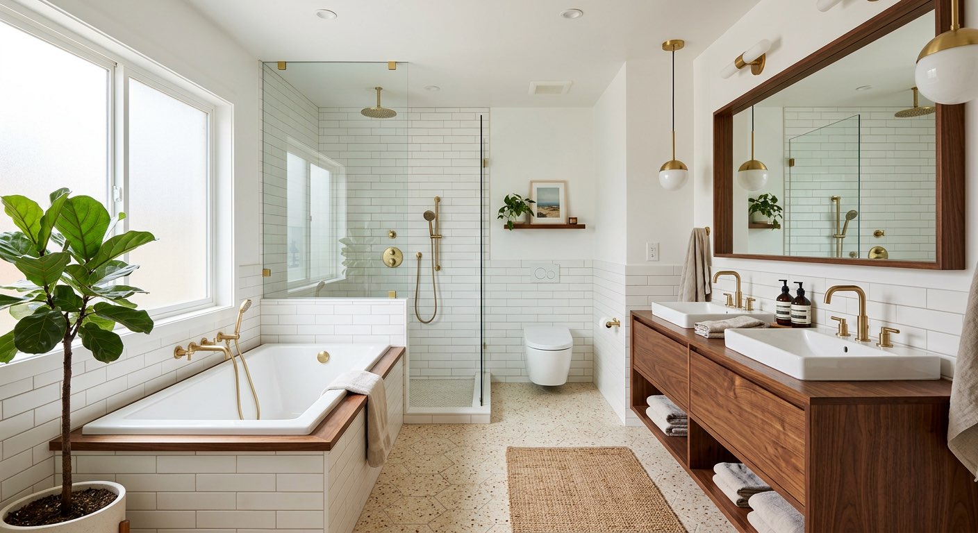 Serene dream bathroom featuring Japanese soaking tub - AI design