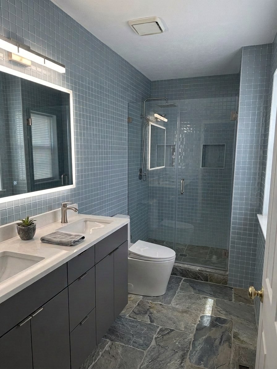 Pebble stone bathroom floor replacement for a natural shower feel - AI