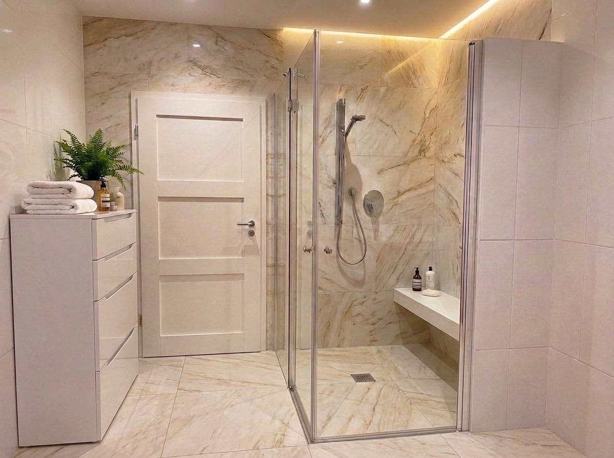 White marble bathroom floor replacement - AI design tool