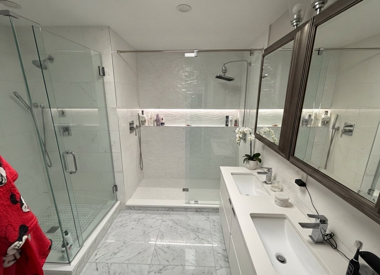 Slate-look bathroom floor renovation for a spa-like feel - AI design