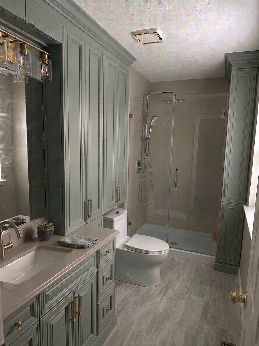 Wood-look plank tile bathroom floor makeover - AI flooring tool