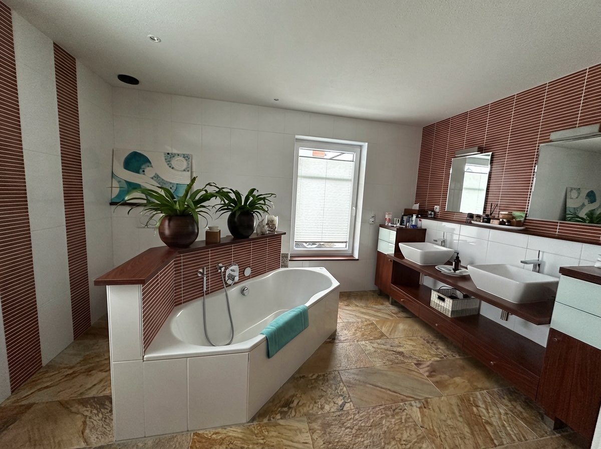 Slate-look bathroom floor renovation for a spa-like feel - AI design