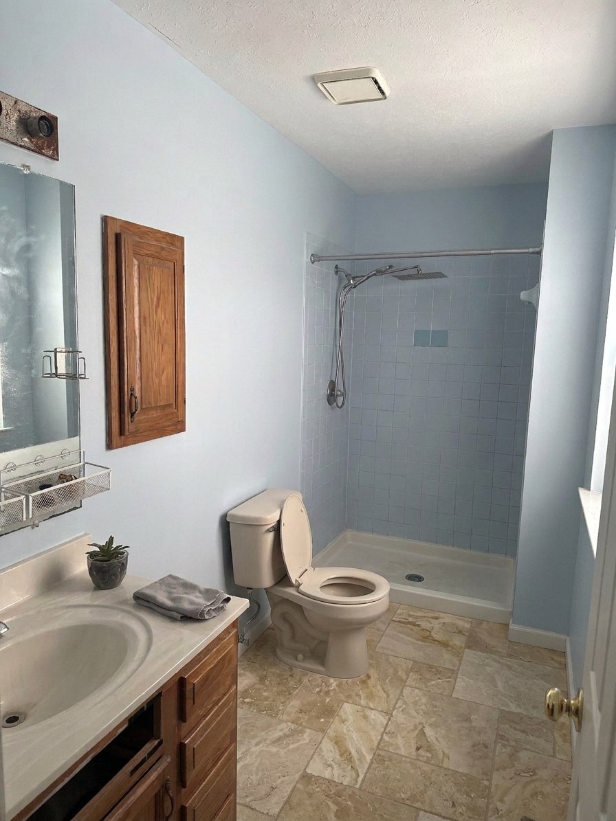 Bathroom floor change from vinyl to ceramic subway tile - AI tool