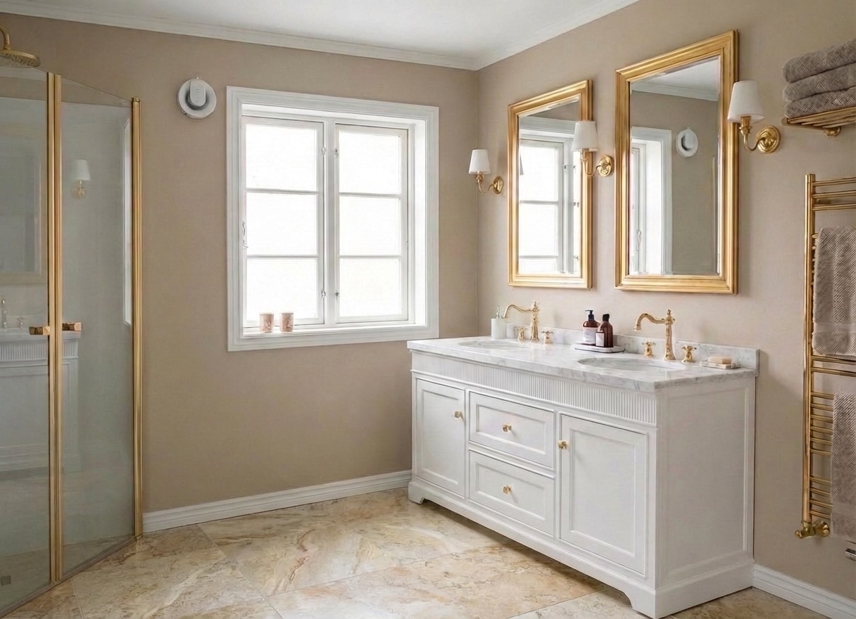 Encaustic cement tile bathroom floor makeover with bold geometric pattern