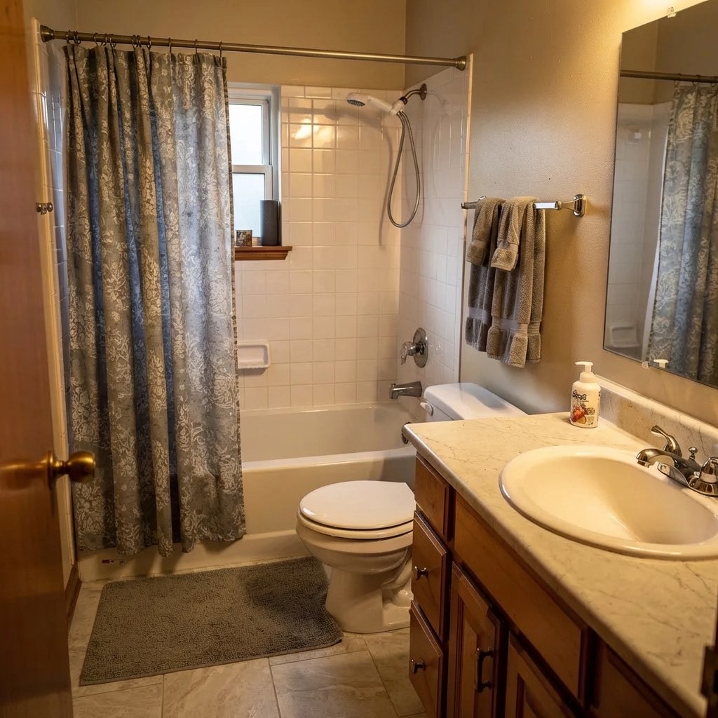 White marble bathroom floor replacement - AI design tool