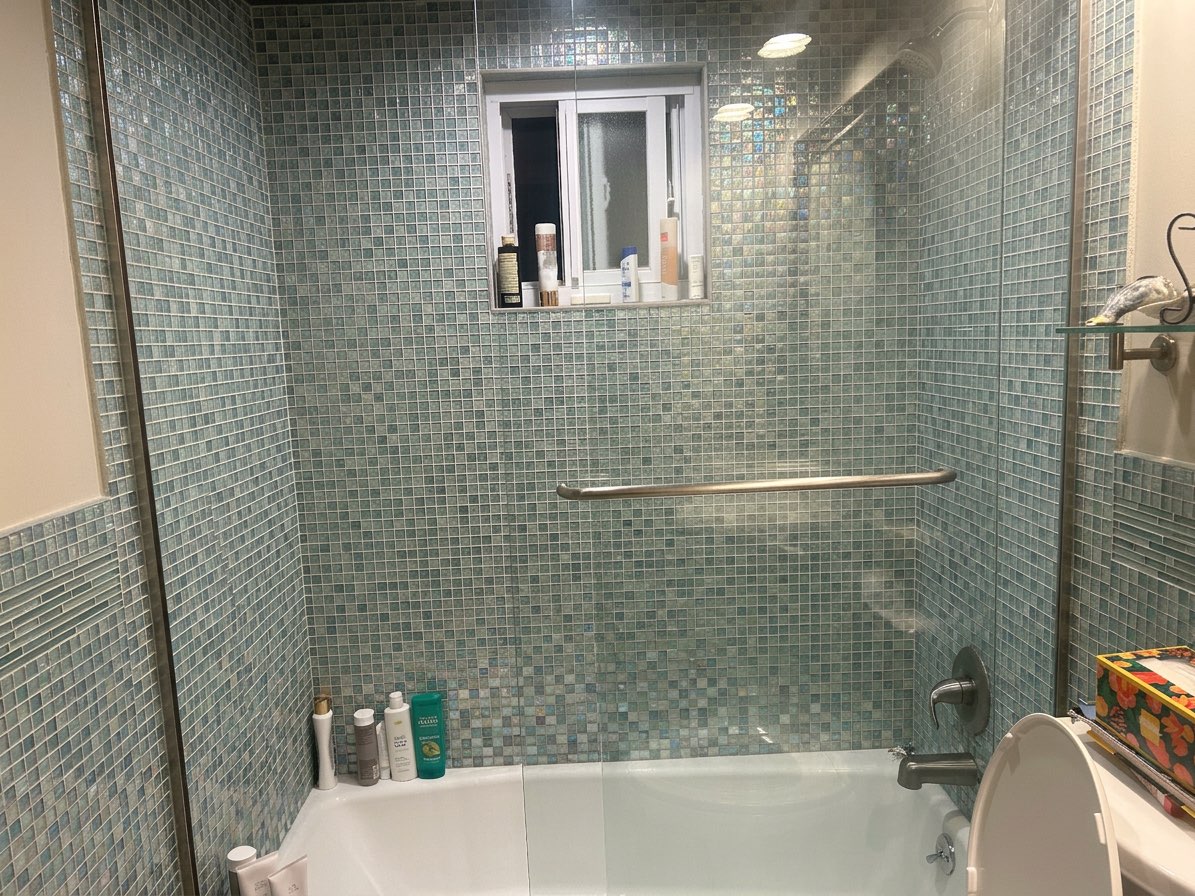 Zellige tile bathroom wall makeover with handmade texture - AI generated