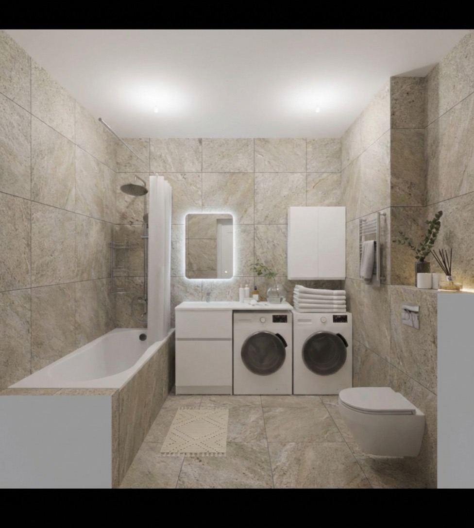 Bathroom wall renovation with glass mosaic tile in ocean tones