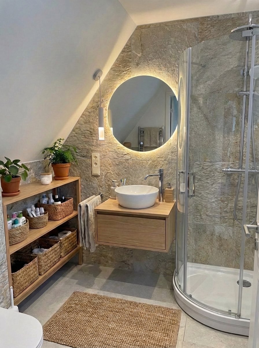 Textured 3D wall panel bathroom redesign for a modern spa look - AI generated