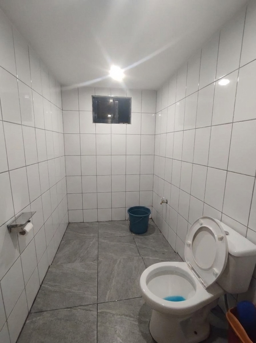 Bathroom wall change to vertical stacked tile in matte finish - AI