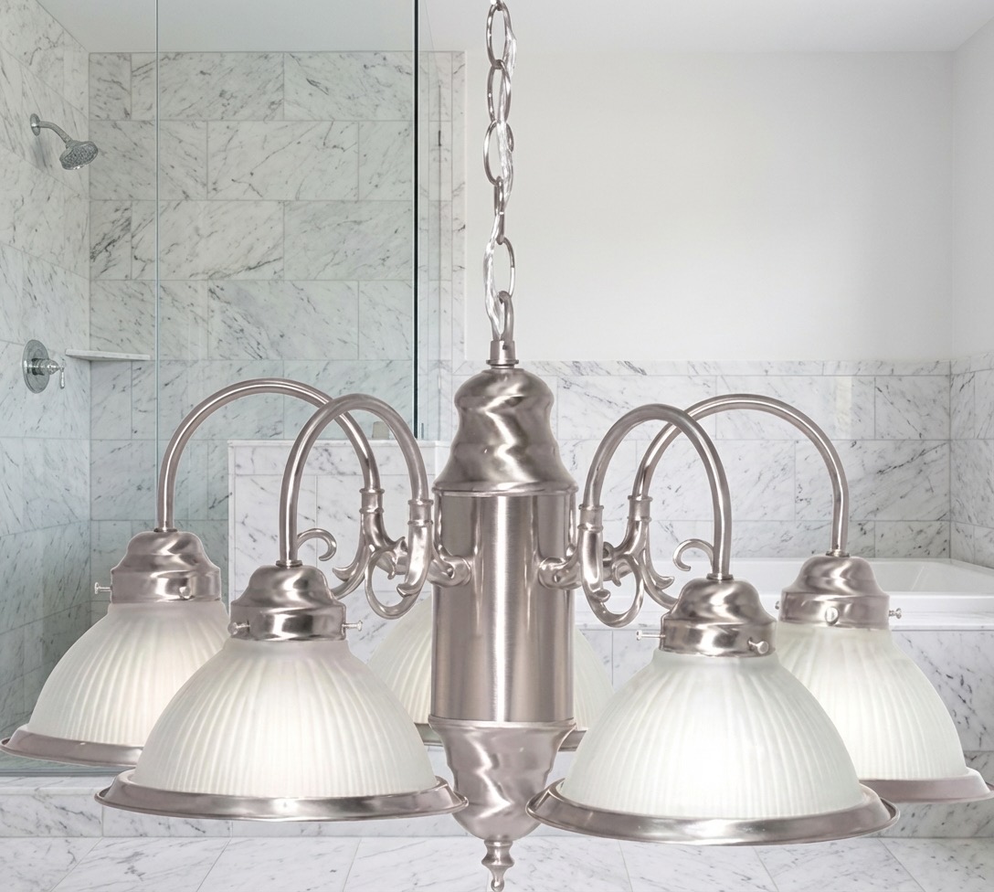 Bathroom wall makeover with penny tile accent strip and neutral base