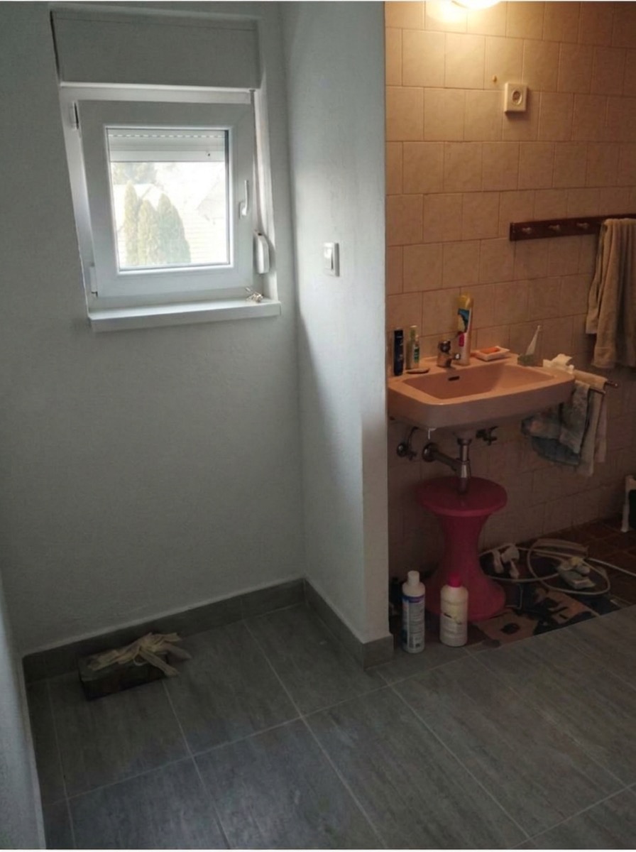 Shower fixture swap to matte black rainfall system - bathroom redesign