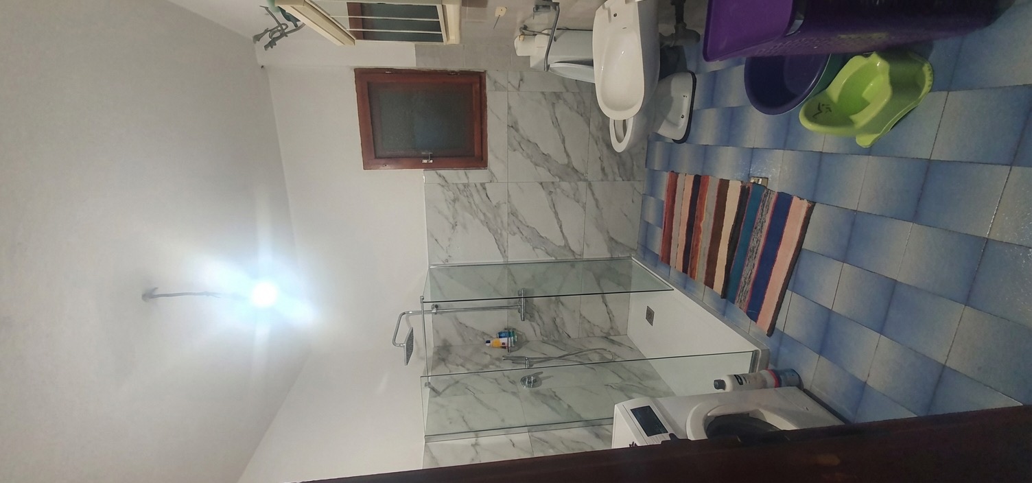 Pedestal sink replaced with floating vanity and storage - AI design