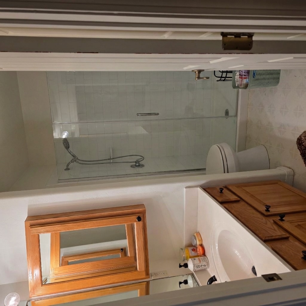 Old bathtub replaced with frameless glass walk-in shower - AI tool