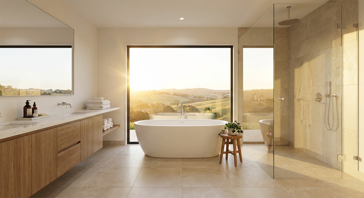 Pedestal sink replaced with floating vanity and storage - AI design