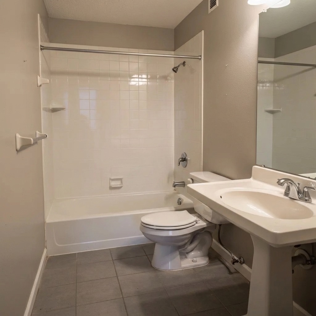 Bathroom cabinet removed to create open shelving and more space